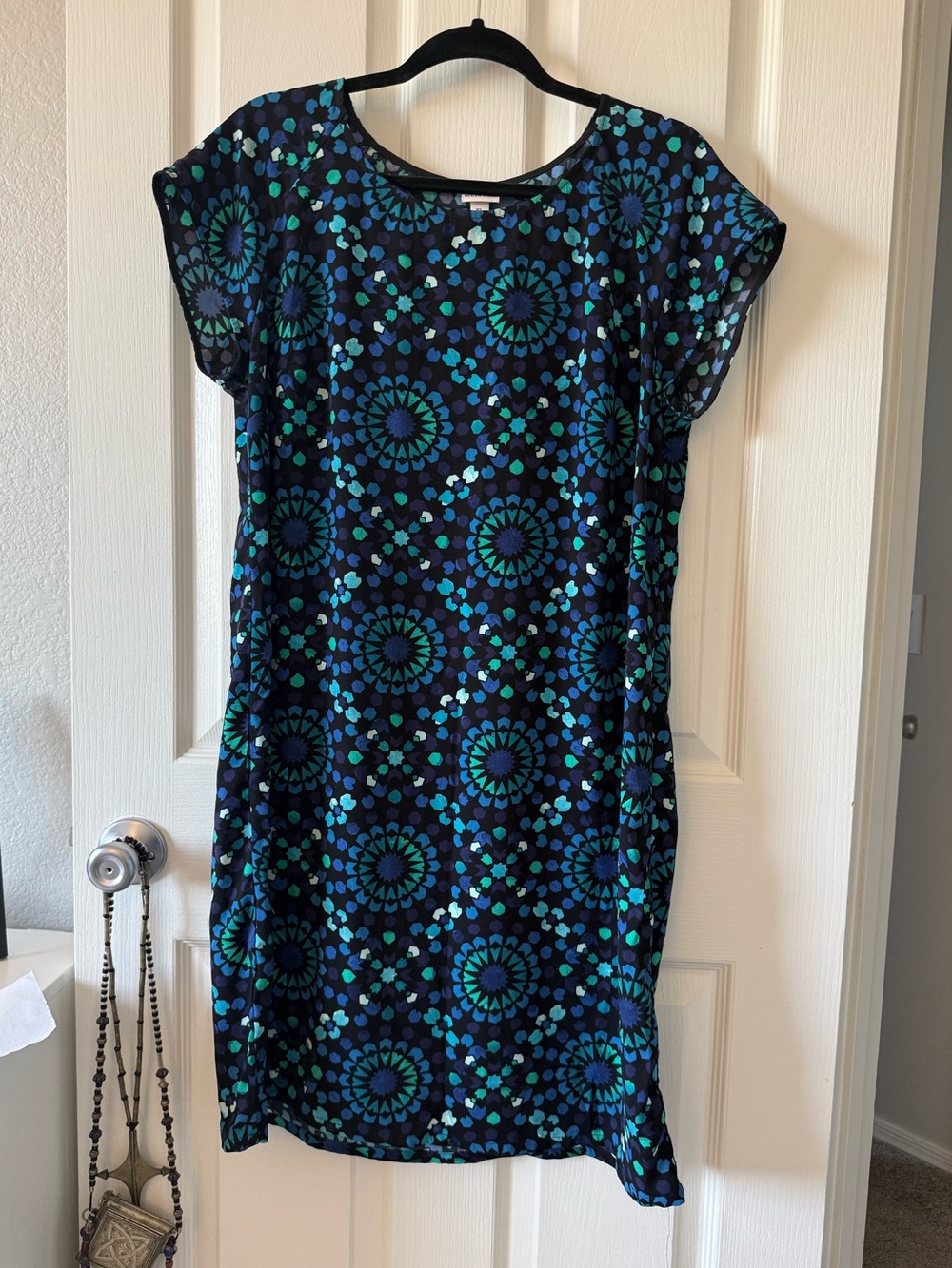 Merona Navy Blue Geometric Mosaic Print Cap Sleeve Tunic Dress XL